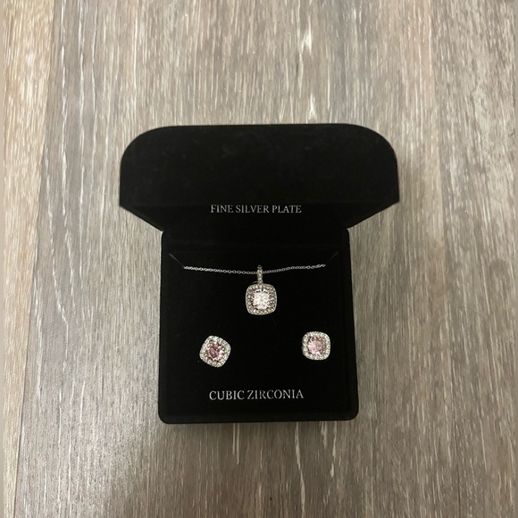 Danecraft CZ Cushion Cut Pendant Necklace & Earrings Set - Picture 5 of 6